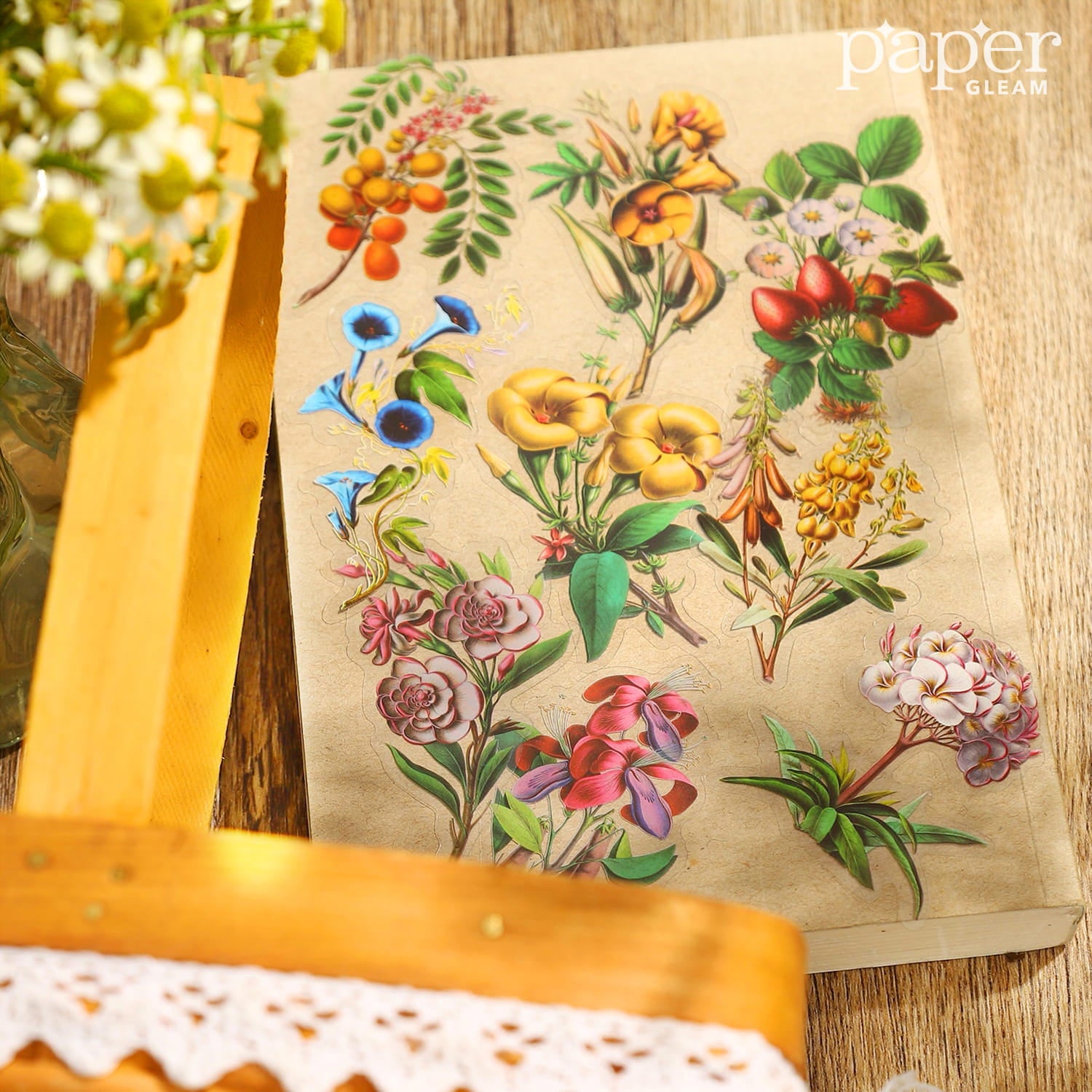 50 Pcs Botanical Theme PET Stickers with Tin Box