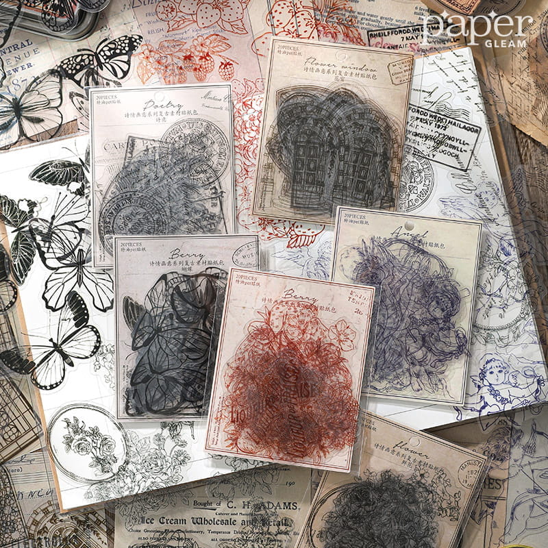 20 Pcs Vintage Solid Line Decorative PET Sticker Pack