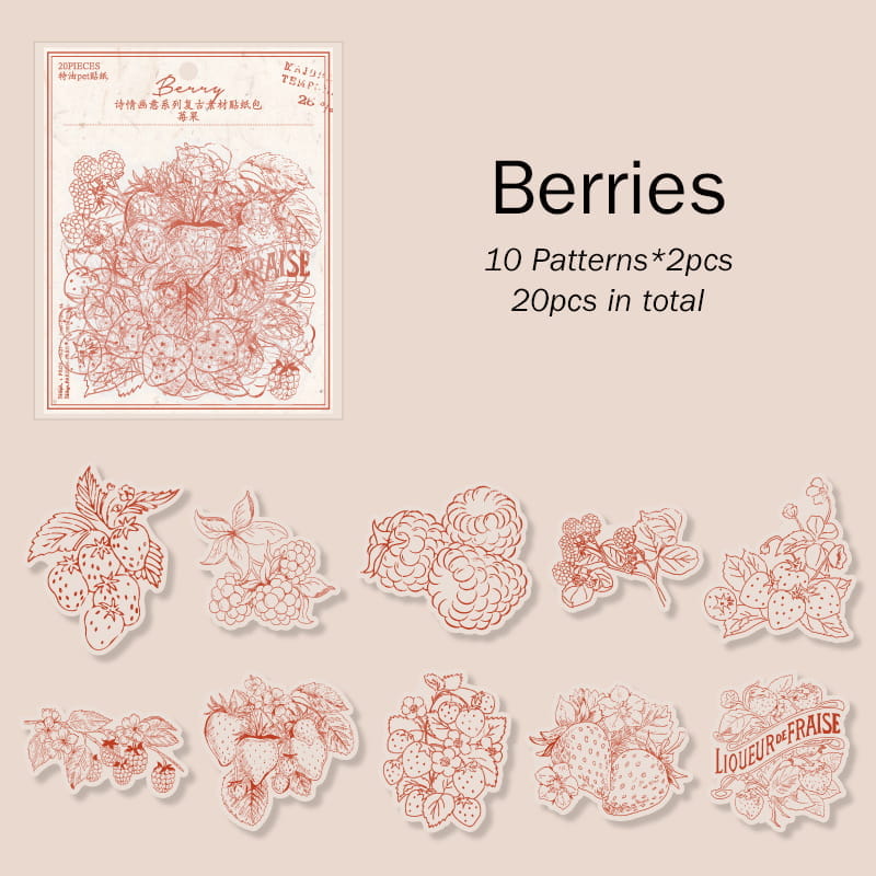 20 Pcs Vintage Solid Line Decorative PET Sticker Pack