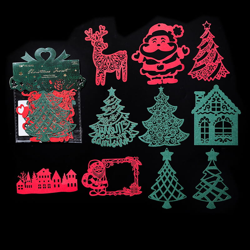 10 Pcs Hollow-out Christmas Decorative Paper Pack