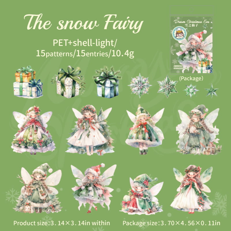 15 Pcs Fairy of Christmas Stamping PET Stickers