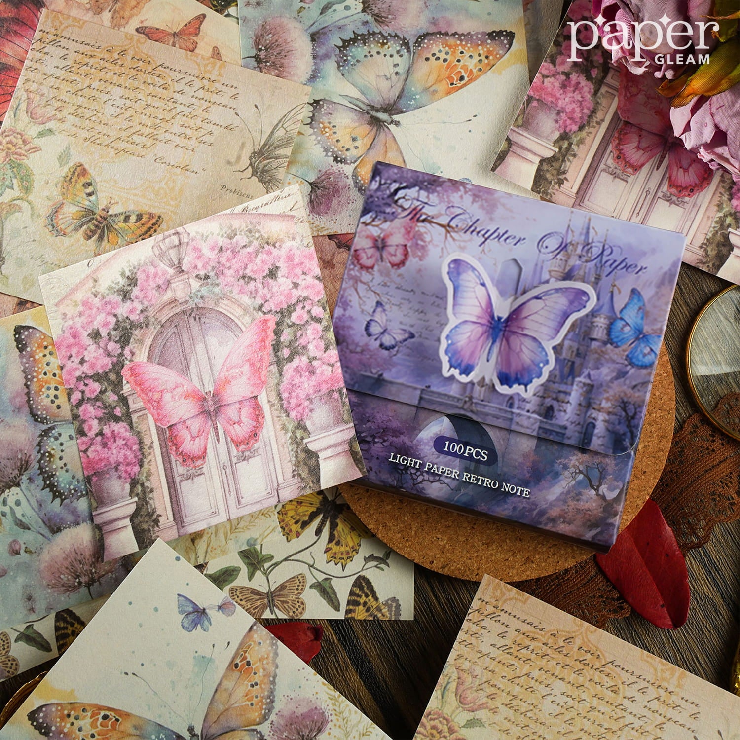 Boîte de 100 feuilles de papier texturé vintage carrées