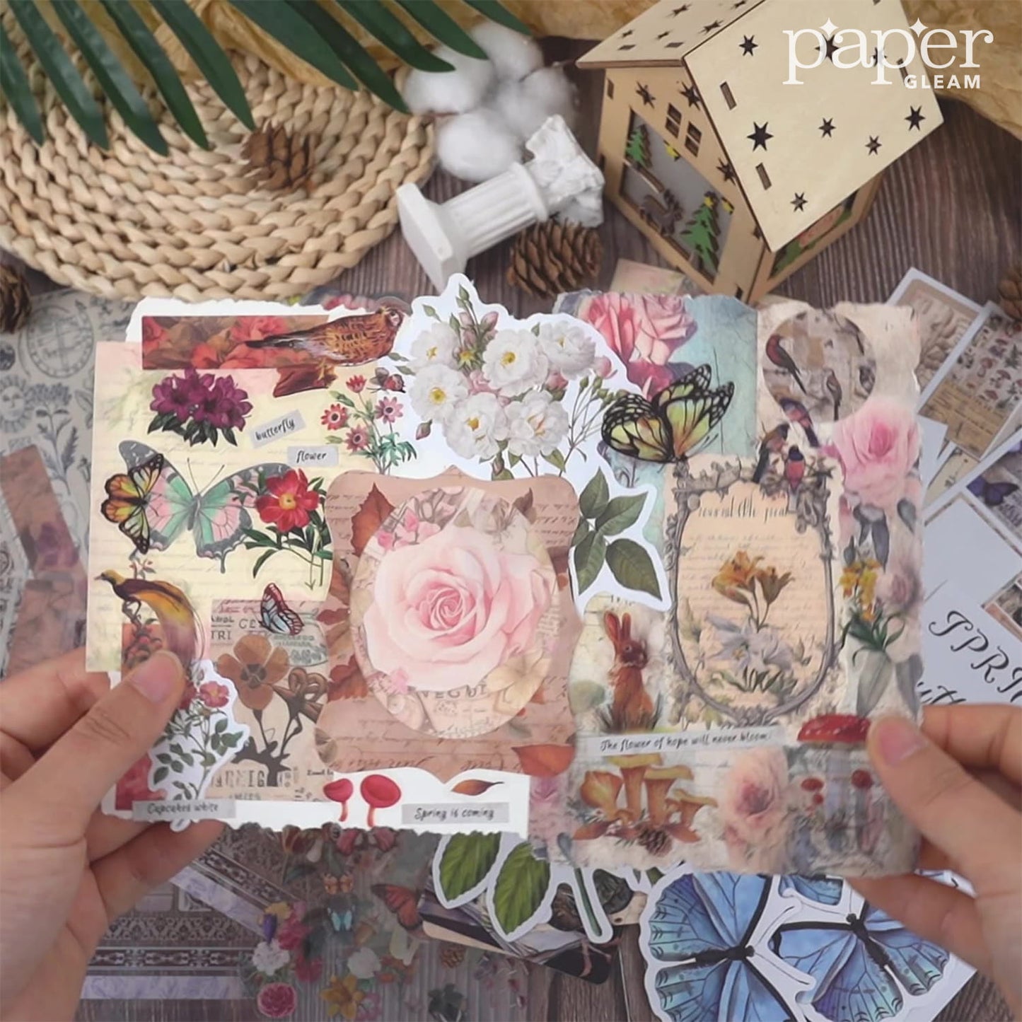 300+ Pcs Vintage Scrapbooking Sticker & Material Paper Set