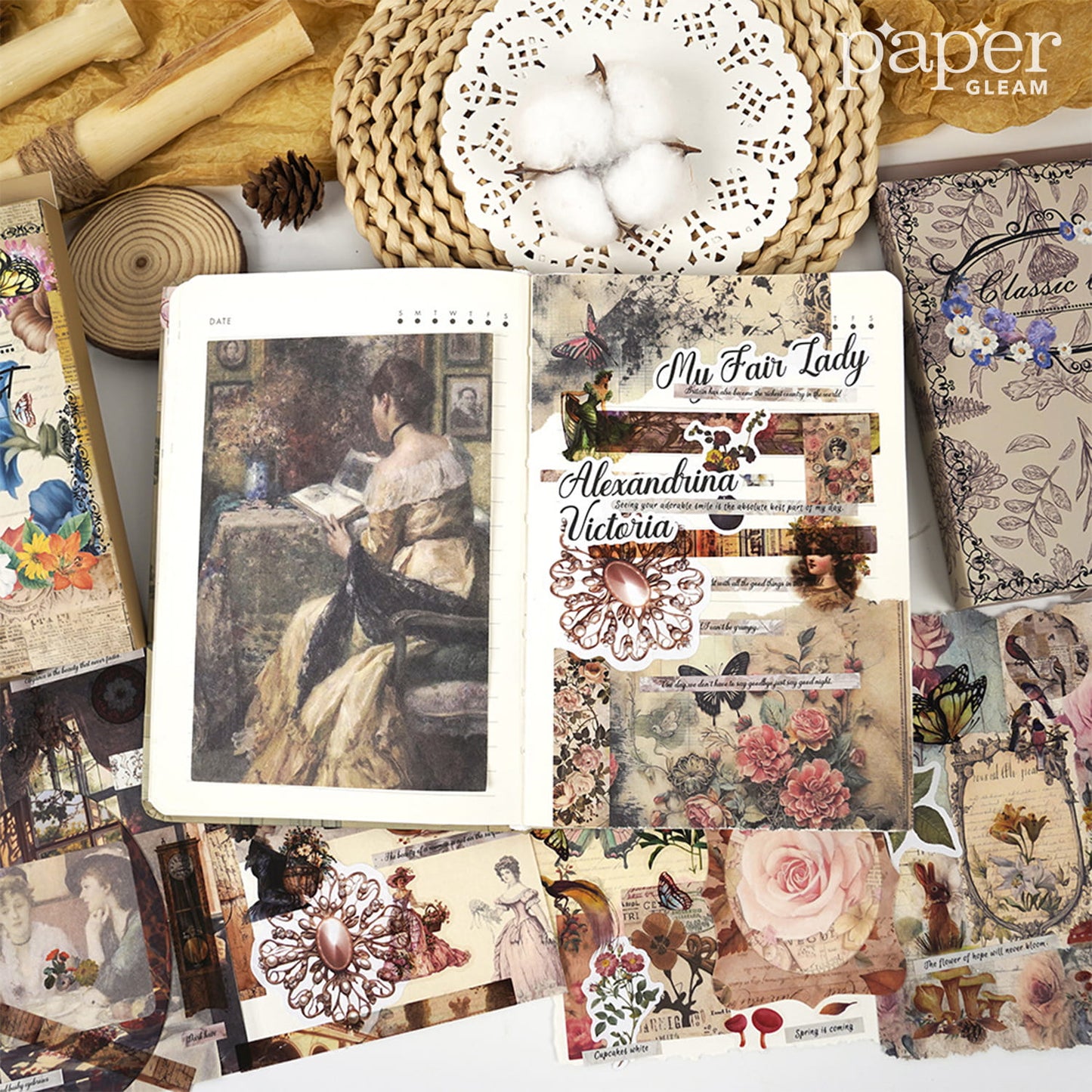 300+ Pcs Vintage Scrapbooking Sticker & Material Paper Set