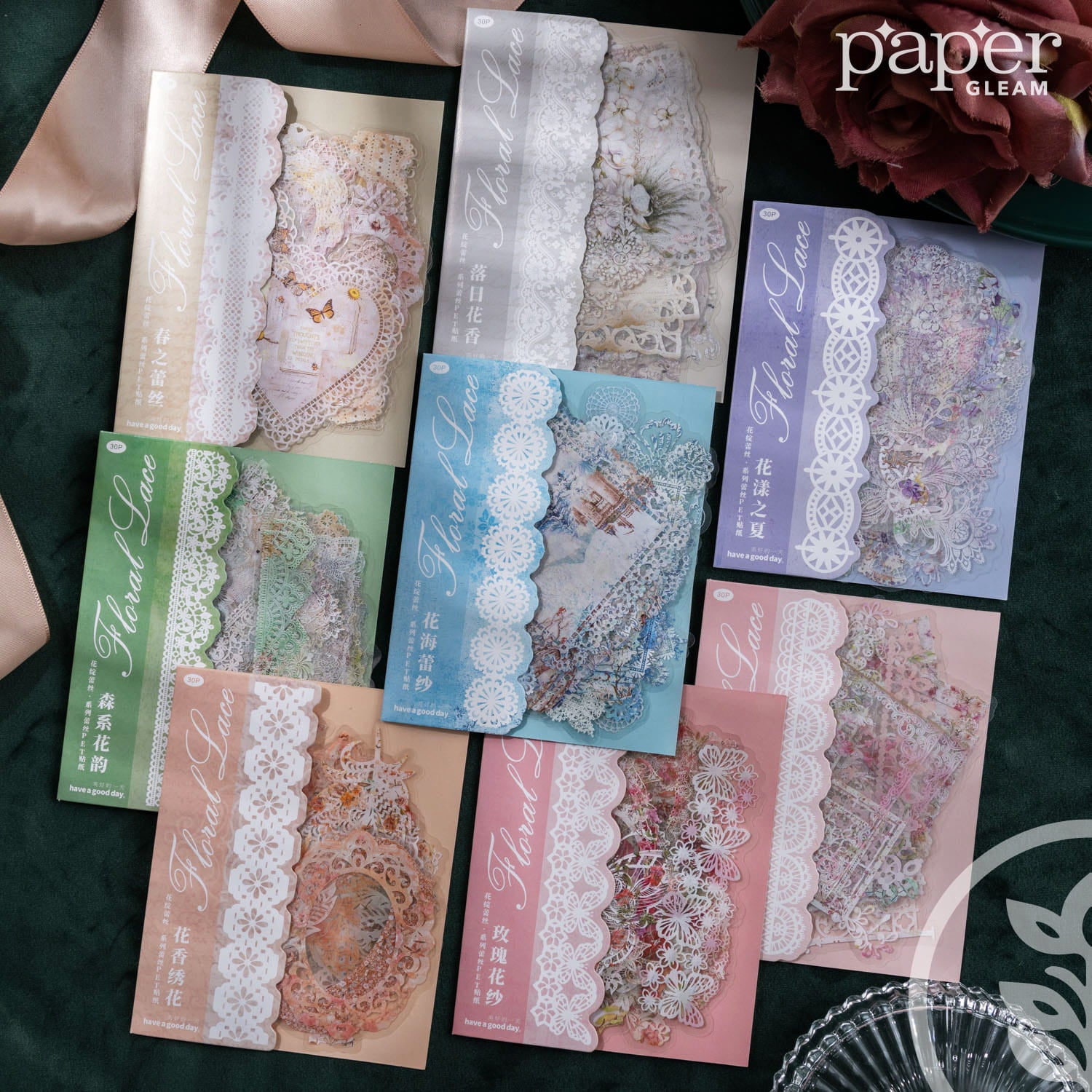 Hohle PET-Aufkleber der Lace-Serie (30 Stück)