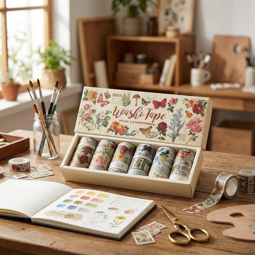 Vintage Plant & Christmas Washi Tape Set (20 Rolls)