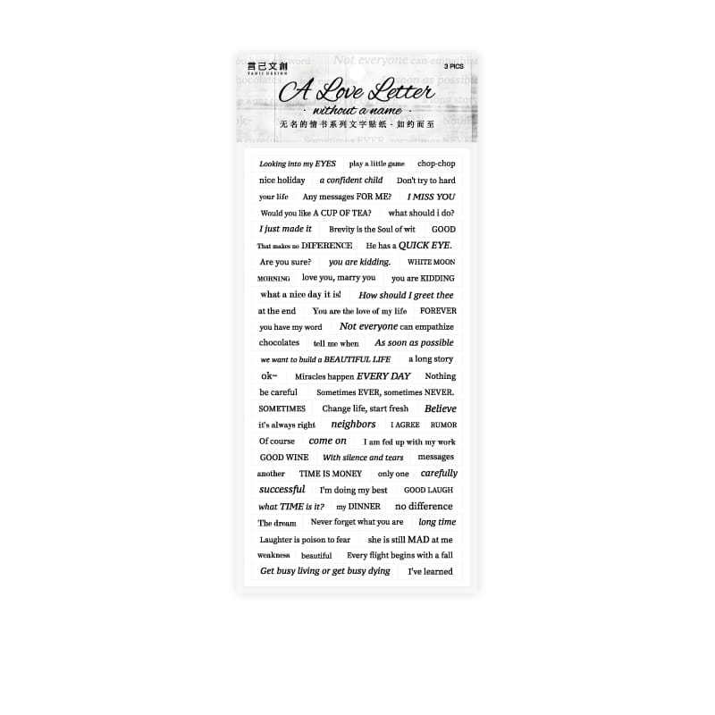 3 Bögen dekorative Aufkleber mit englischem Text