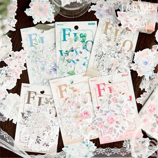 Laser Silver Foil Floral Theme Washi Stickers (20 Pcs)