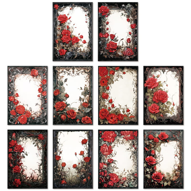 30 Pcs Dark Rose Series Deco Material Paper