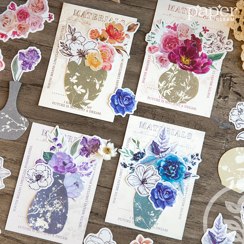 Vintage Floral&Vase Material Paper Pack (25 Pcs)