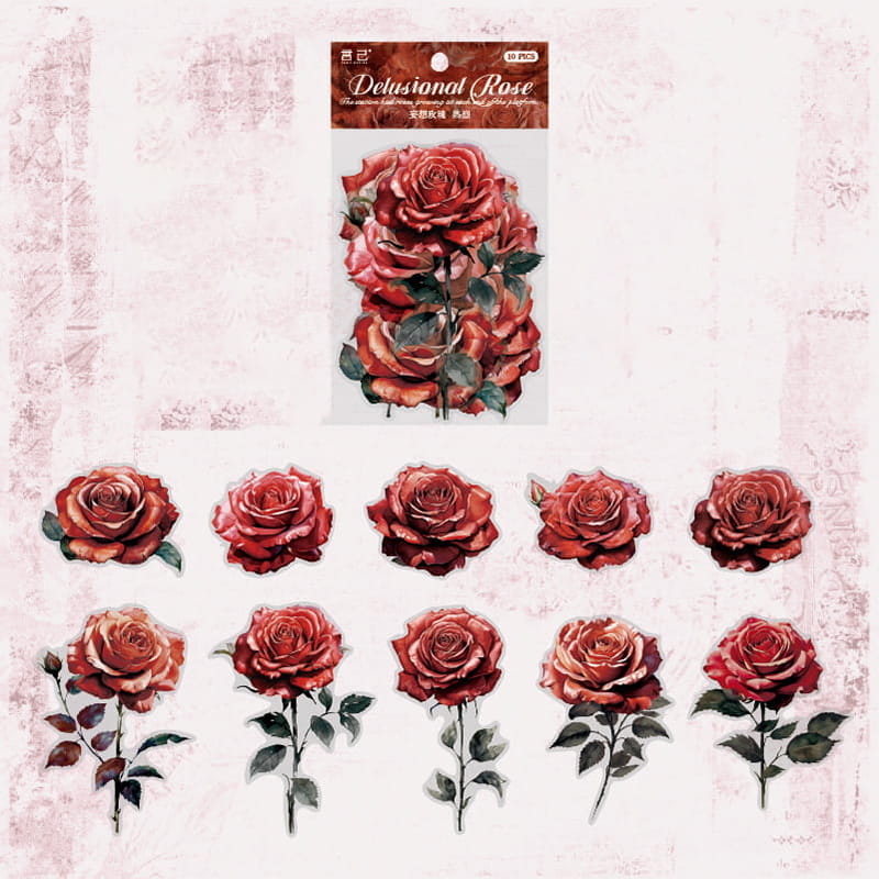 10 Stück PET-Aufkleberpaket „Rosenkollektion“ 