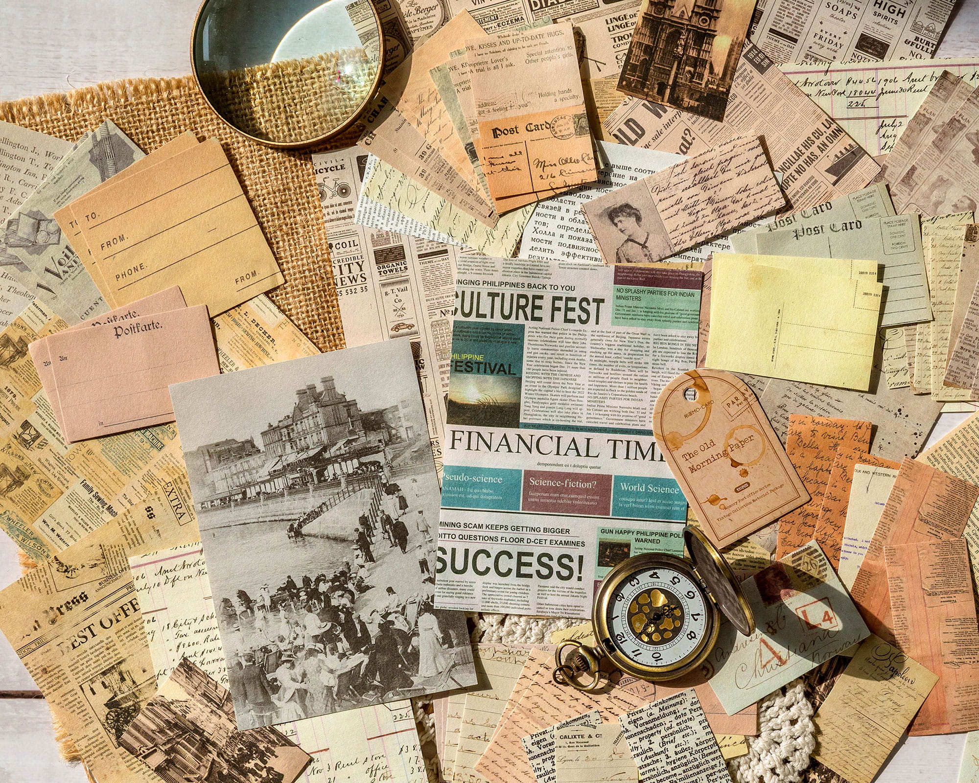 100 PCS Memory Post Office Vintage Scrapbook Paper Pack