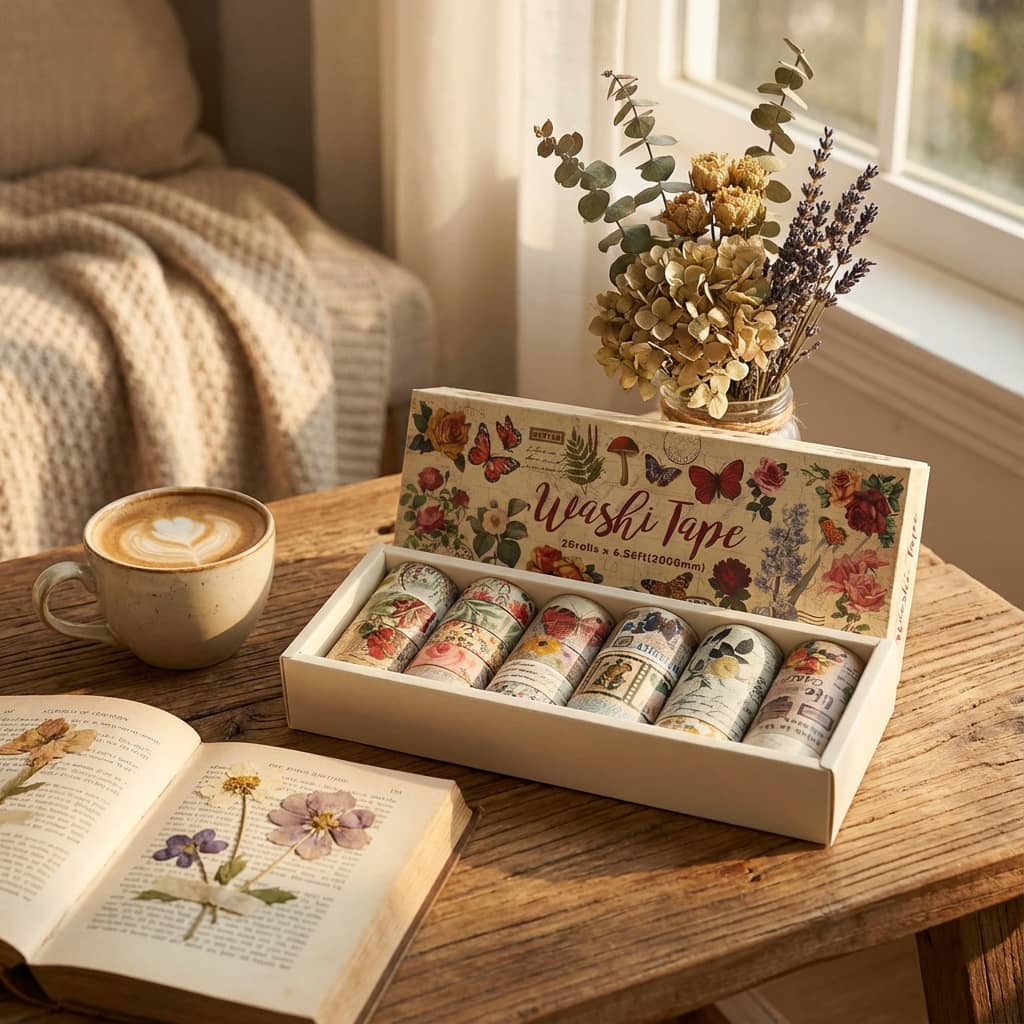 Vintage Plant & Christmas Washi Tape Set (20 Rolls)