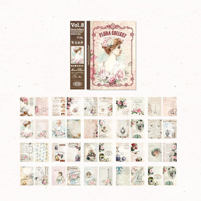 40 Pcs Vintage Floral Collection Deco Material Paper Book