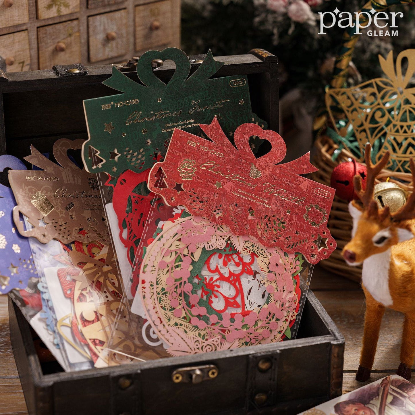 10 Pcs Hollow-out Christmas Decorative Paper Pack