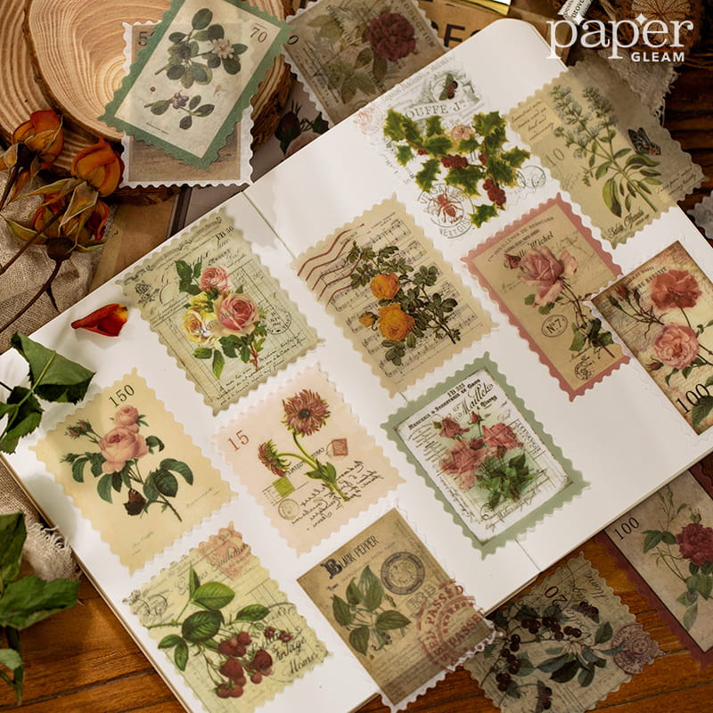 60 Stück Vintage-Stempel-Washi-Papier-Aufkleberpaket 