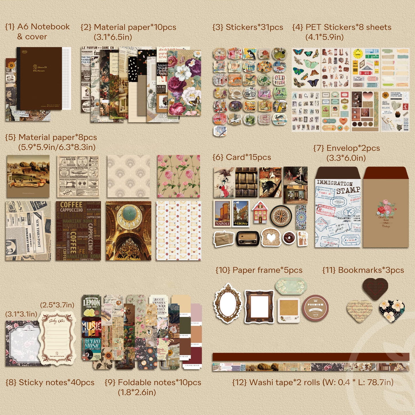 Timeless Vintage Journaling Set (12 Items)