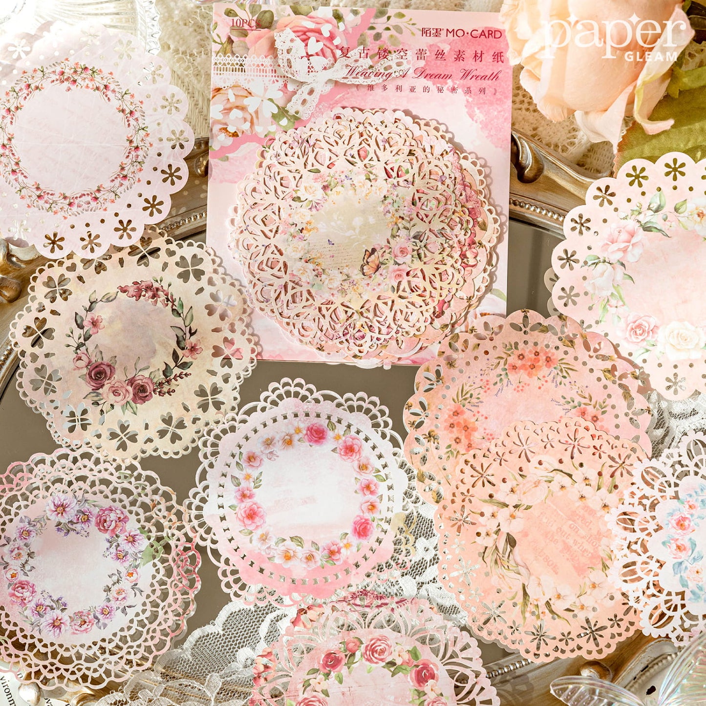 10 Pcs Hollow-out Vintage Lace Deco Paper