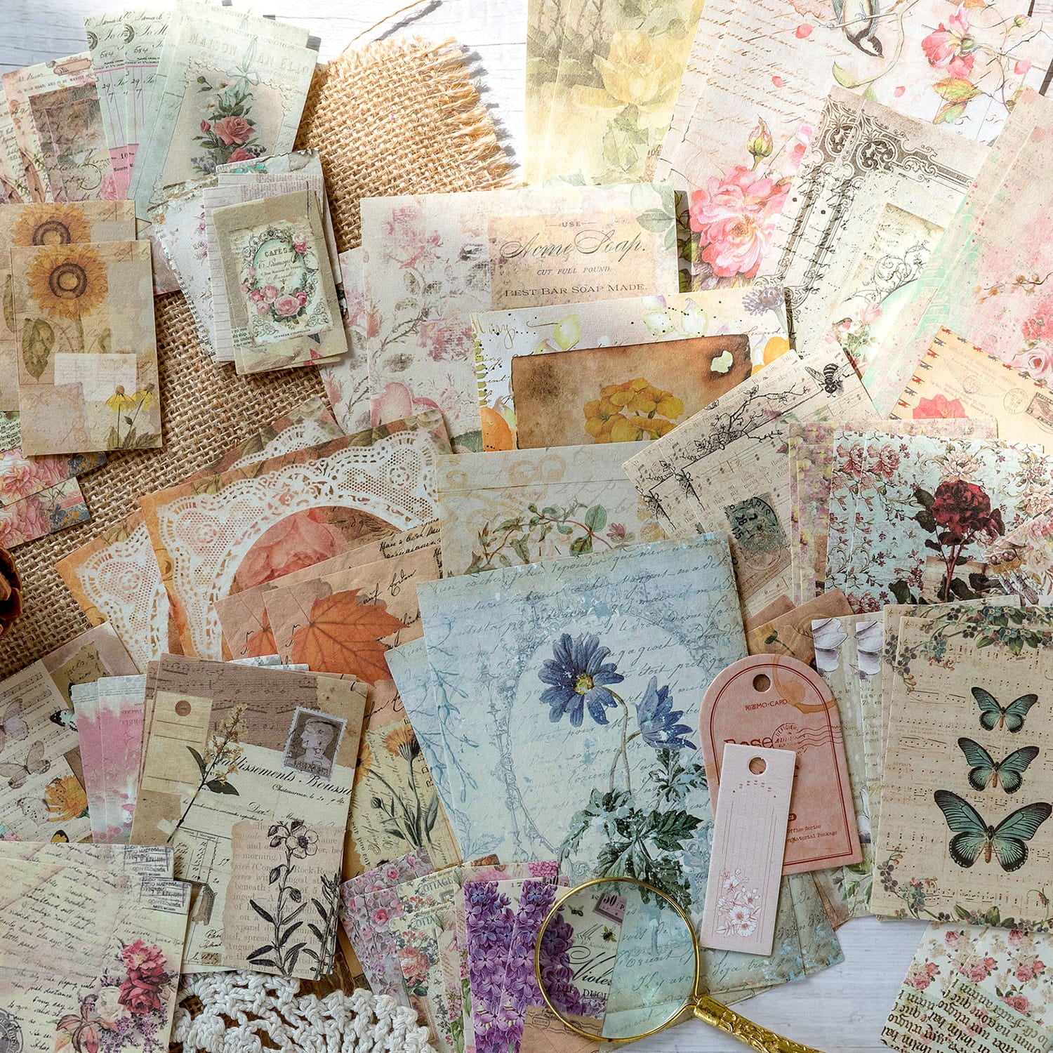 100 PCS Memory Post Office Vintage Scrapbook Paper Pack