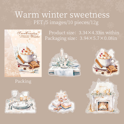 10 Pcs Winter Scene PET Sticker Pack