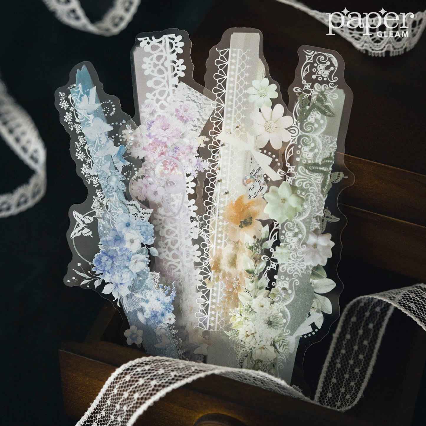 20 Pcs Vintage Long Lace Border PET Sticker Pack