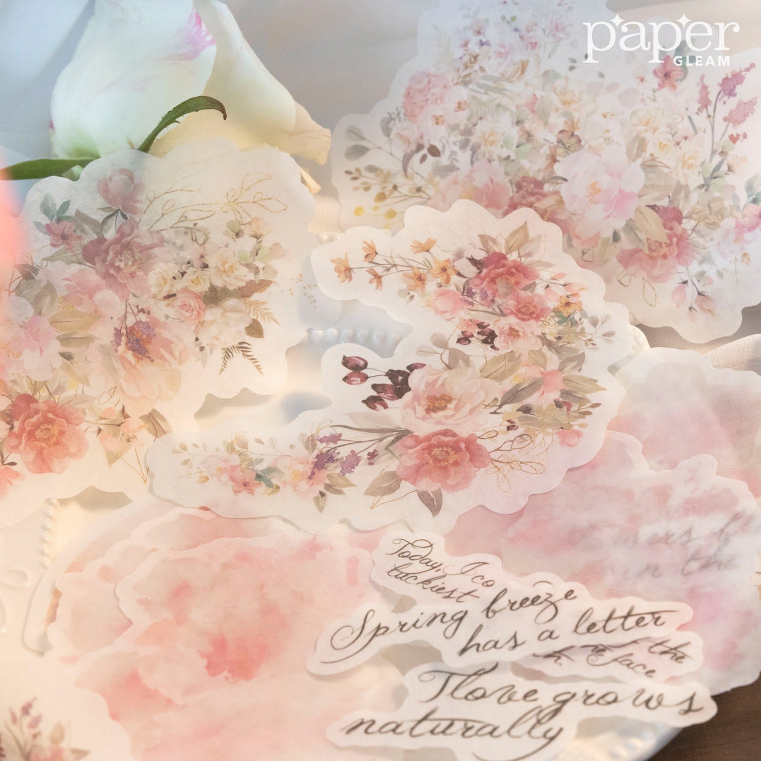 Lot de 15 autocollants en papier Washi motif floral fantaisie (grand format)