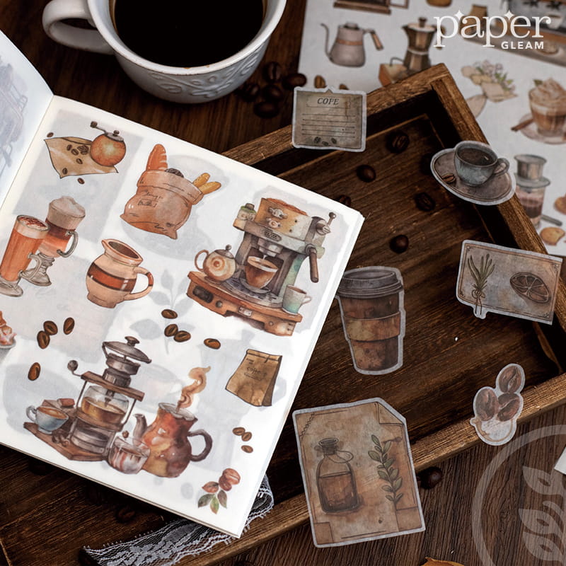 Coffee-Themed Washi Stickers (50 Sheets)