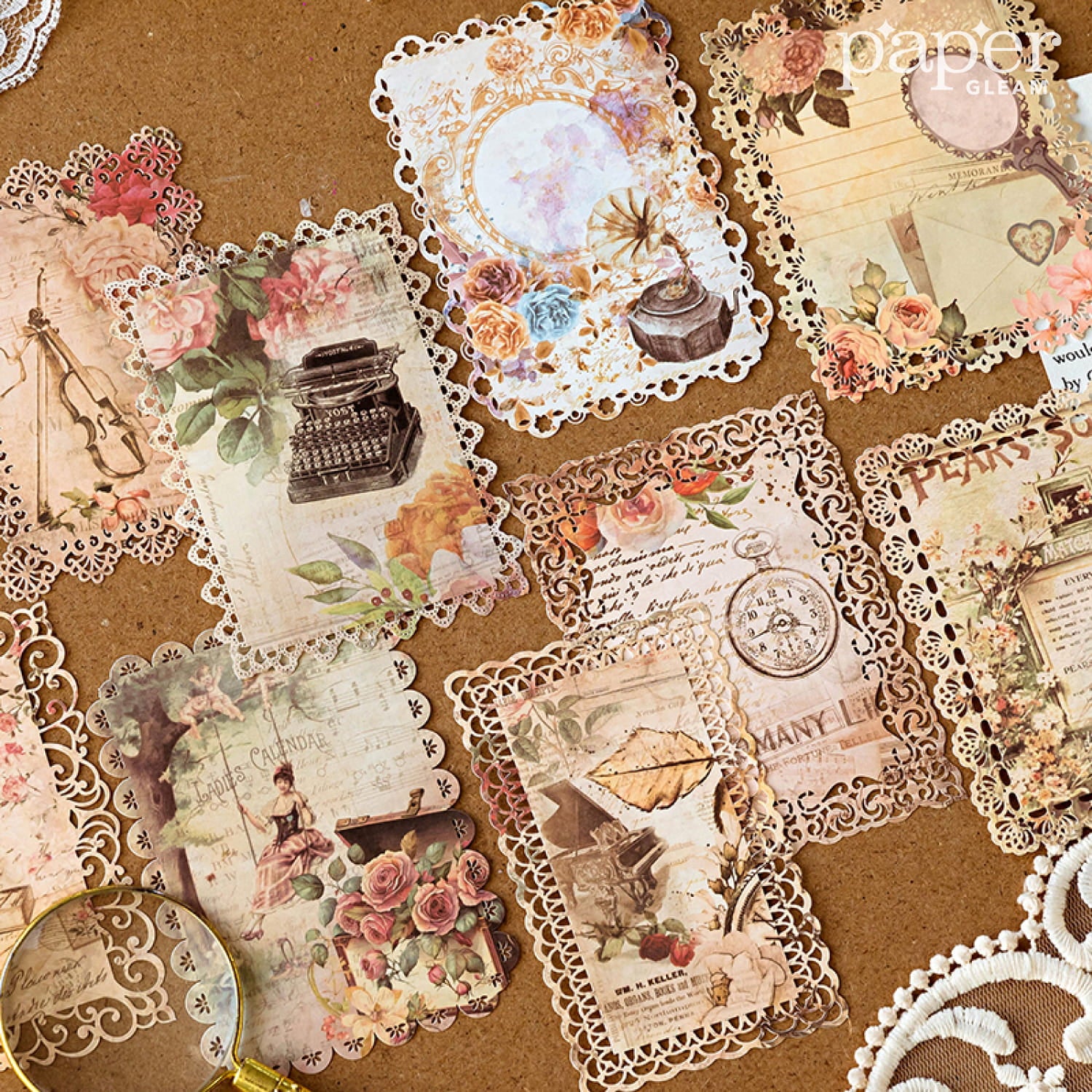 Lot de 10 feuilles de papier décoratif ajouré en dentelle vintage 