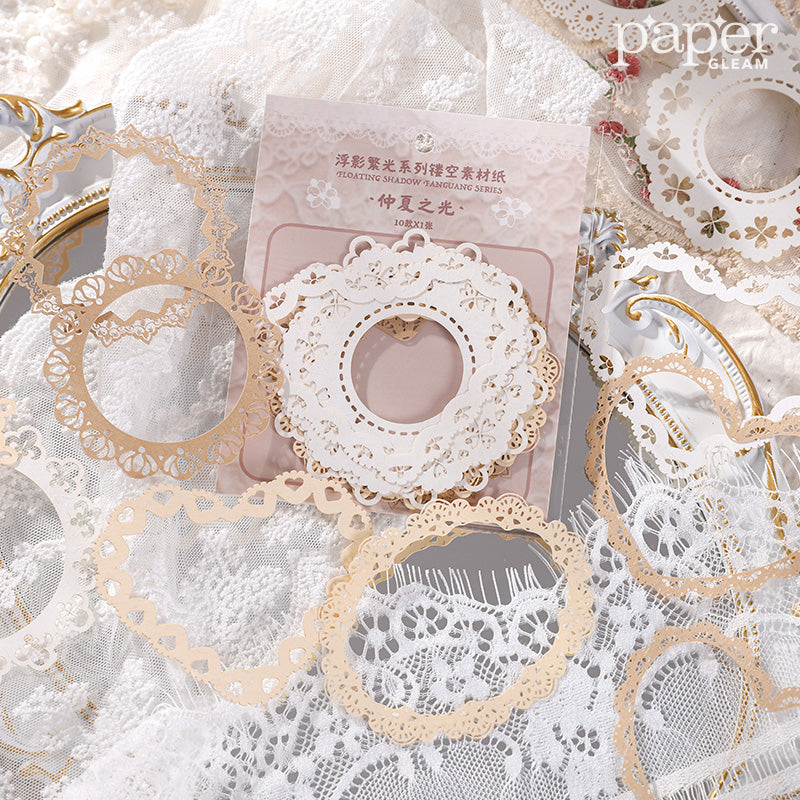 10 Pcs Laser-Cut Lace Design Paper Material Deco Pack