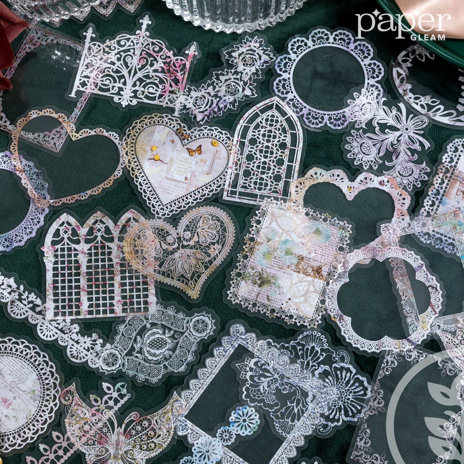 Hohle PET-Aufkleber der Lace-Serie (30 Stück)