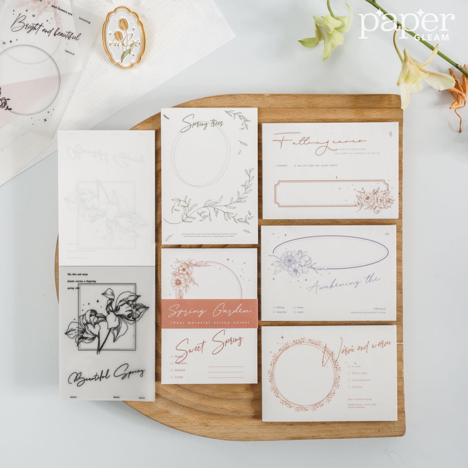 40 Stück Spring Garden White Kraft &amp; Vellum Abreißbarer Notizblock