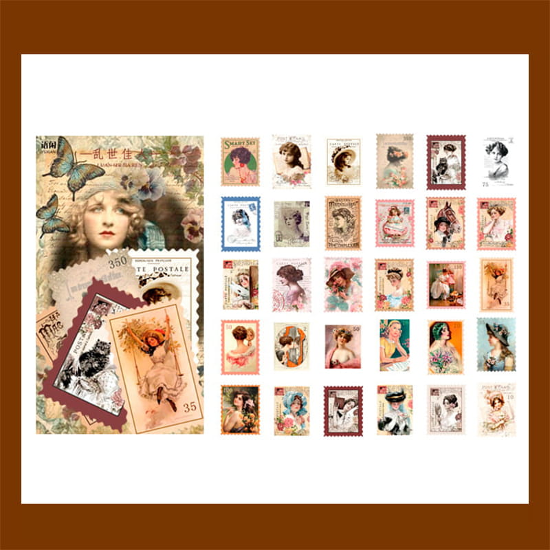 60 Pcs Vintage Stamp Washi Paper Sticker Pack