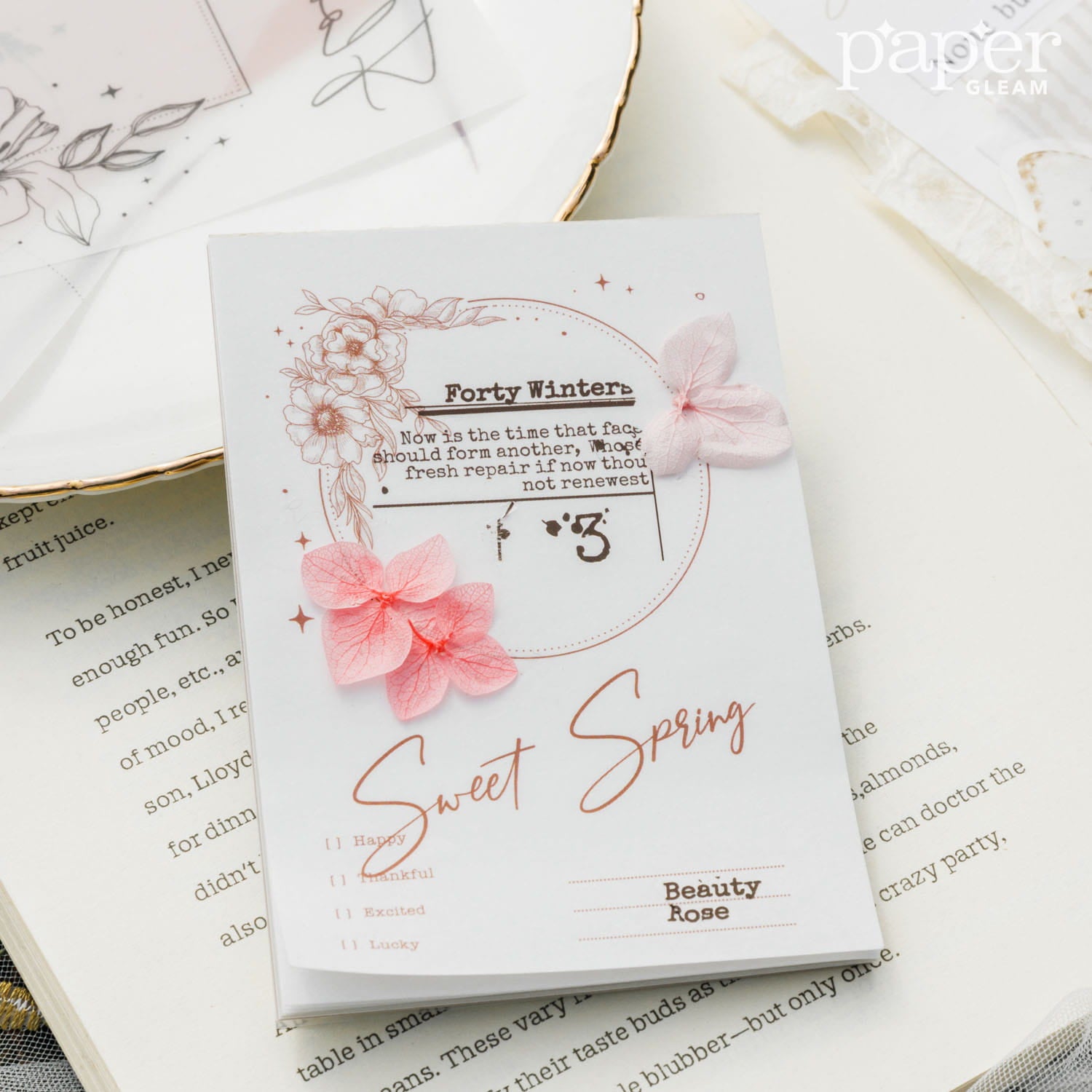 40 Stück Spring Garden White Kraft &amp; Vellum Abreißbarer Notizblock