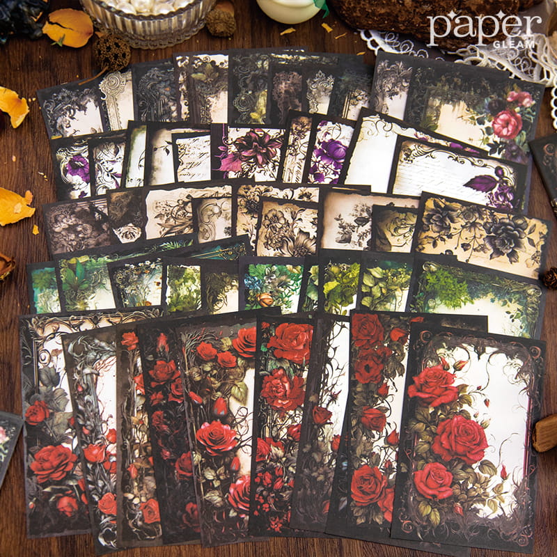 30 Pcs Dark Rose Series Deco Material Paper