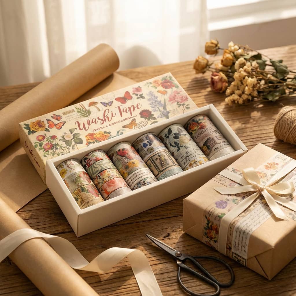 Vintage Plant & Christmas Washi Tape Set (20 Rolls)