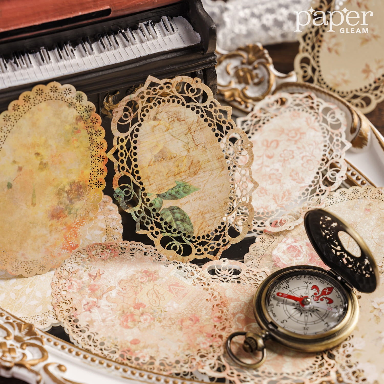 Lot de 10 feuilles de papier décoratif style dentelle vintage ajourées 
