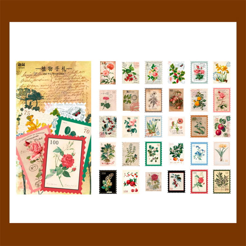 60 Stück Vintage-Stempel-Washi-Papier-Aufkleberpaket 
