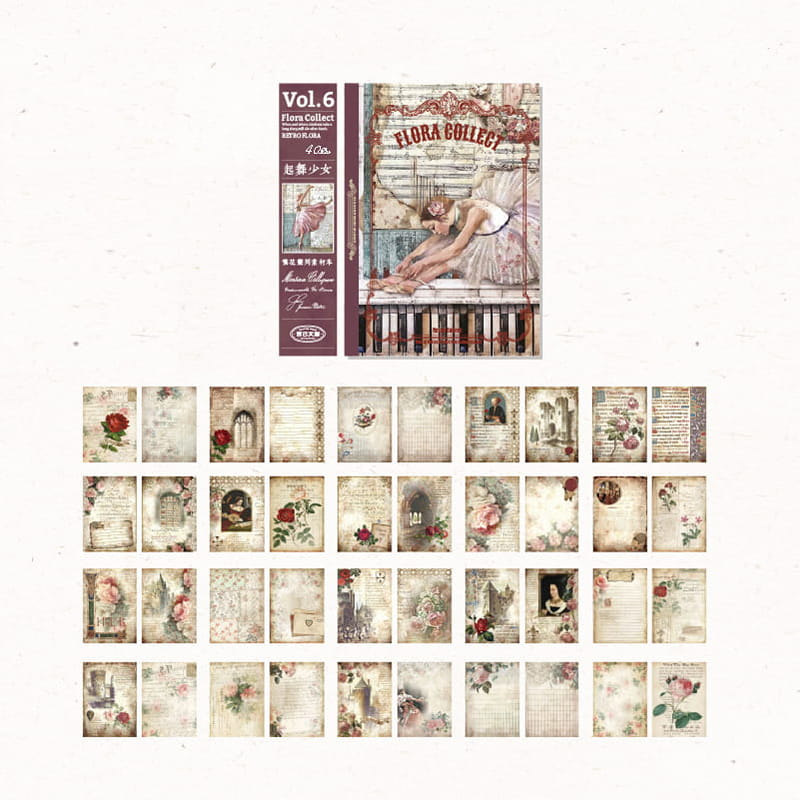 40 Stück Vintage Floral Collection Deko-Material Papierbuch 