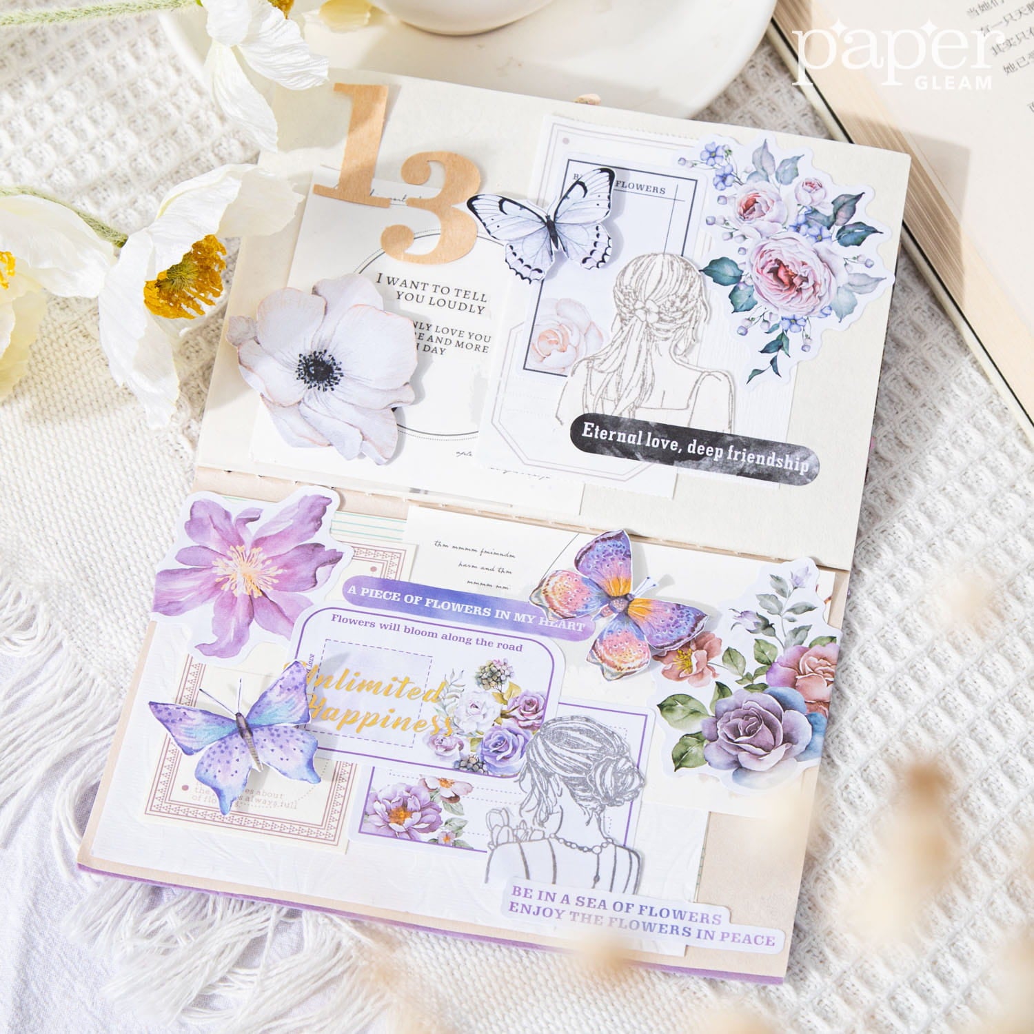 Lot de 40 autocollants décoratifs pour journal intime, motifs floraux et papillons
