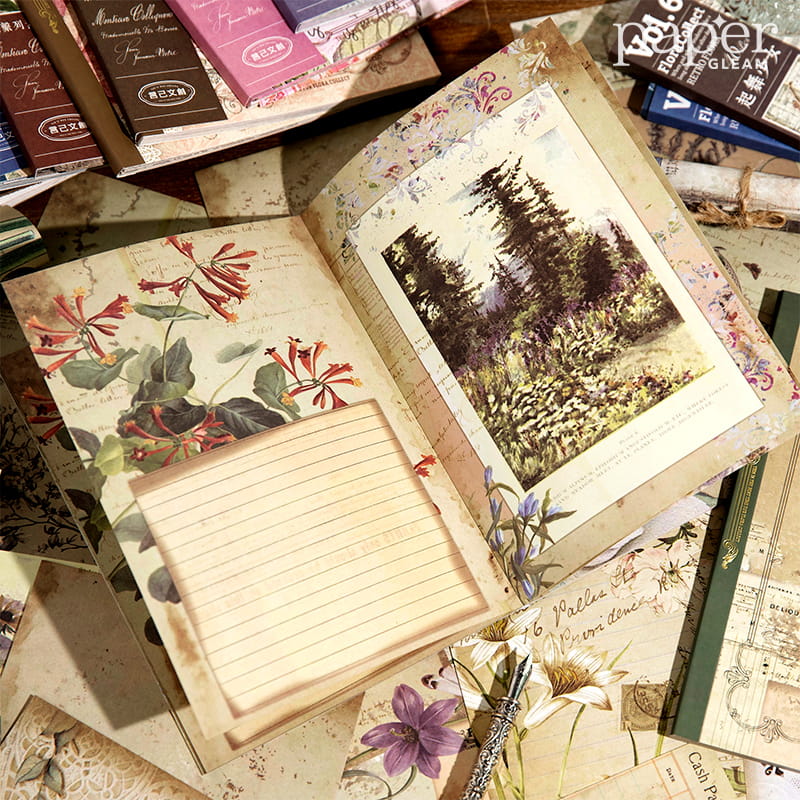 40 Stück Vintage Floral Collection Deko-Material Papierbuch 