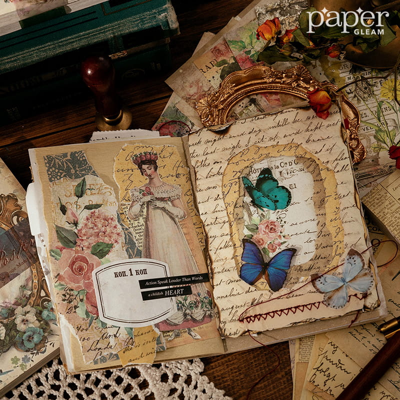 100 Pcs Vintage Background Deco Material Paper Book