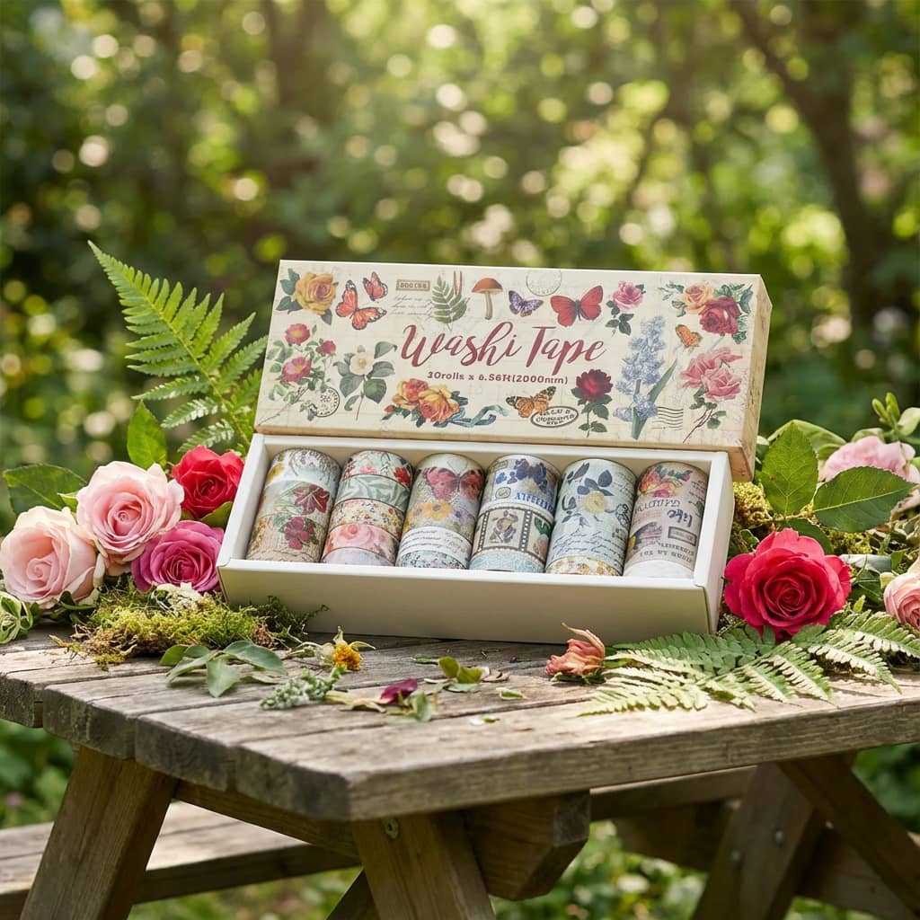 Vintage Plant & Christmas Washi Tape Set (20 Rolls)