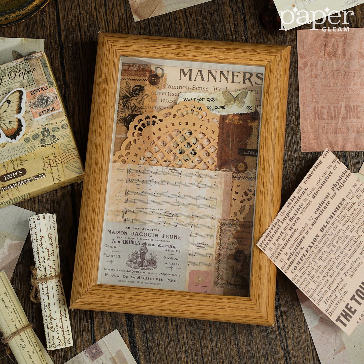Boîte de 100 feuilles de papier texturé vintage carrées