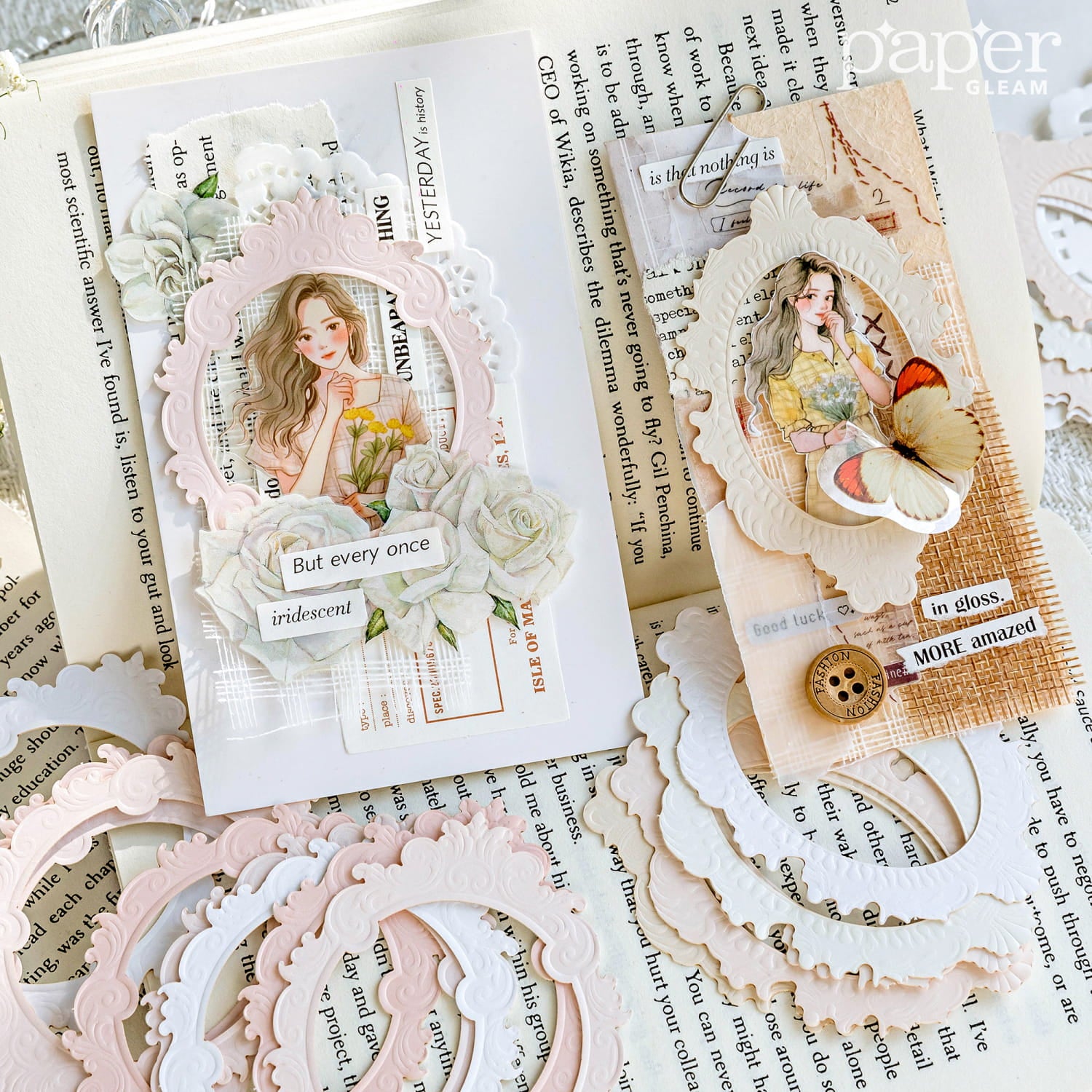 Lot de 10 journaux découpés en relief style baroque vintage