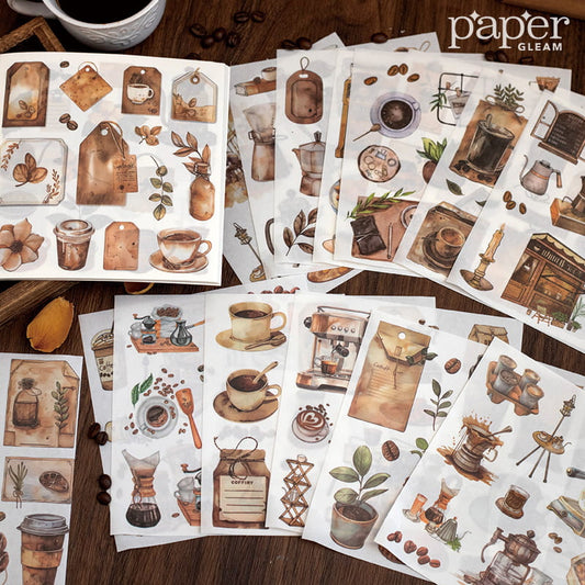 Coffee-Themed Washi Stickers (50 Sheets)