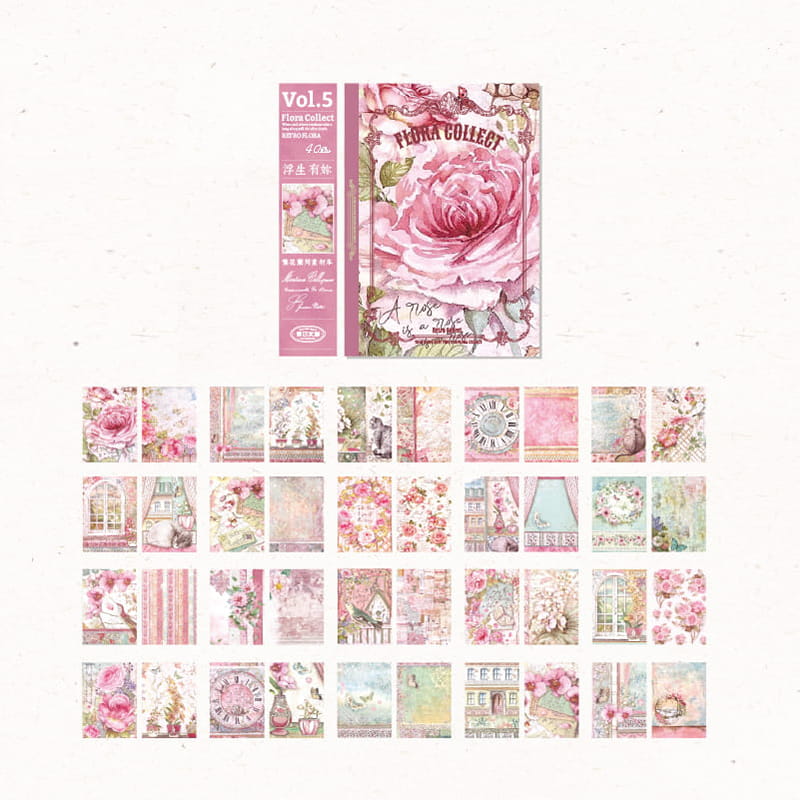 40 Stück Vintage Floral Collection Deko-Material Papierbuch 