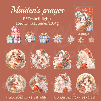 15 Pcs Fairy of Christmas Stamping PET Stickers