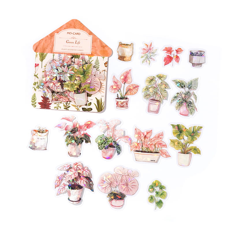 30 Pcs Sparkle PET Sticker Pack of Plant Aesthetics