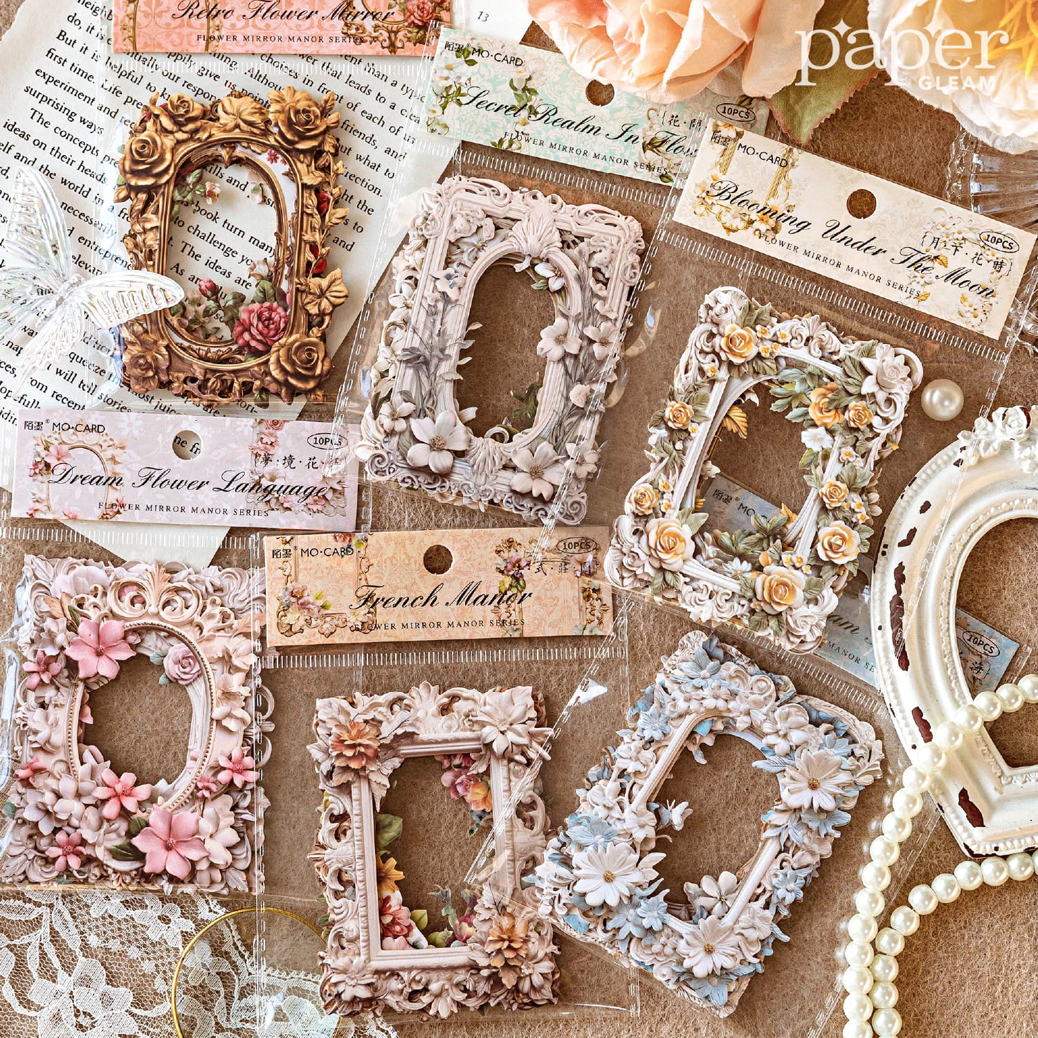10 Stück Vintage Blumenausschnitt Bordüren Deko-Pack