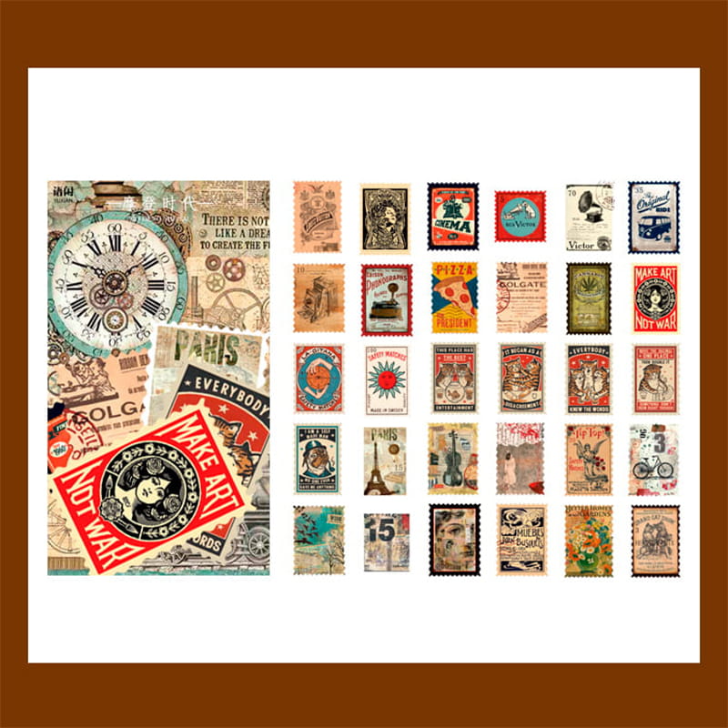 60 Stück Vintage-Stempel-Washi-Papier-Aufkleberpaket 